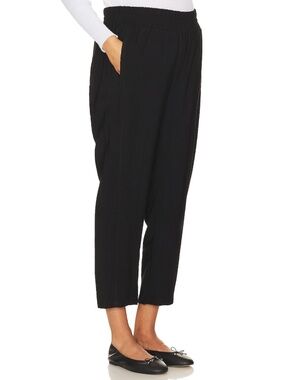 Hatch Asher Black Cropped Elastic-Waist Trousers Size 1 (Small)